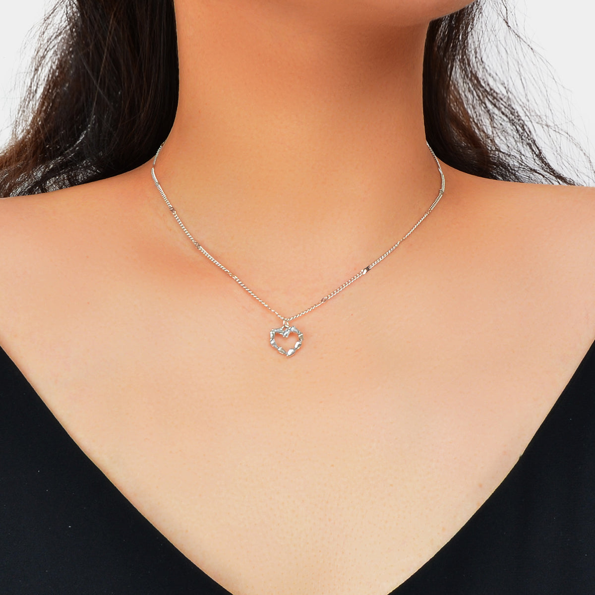 Zilveren Open Hart Ketting